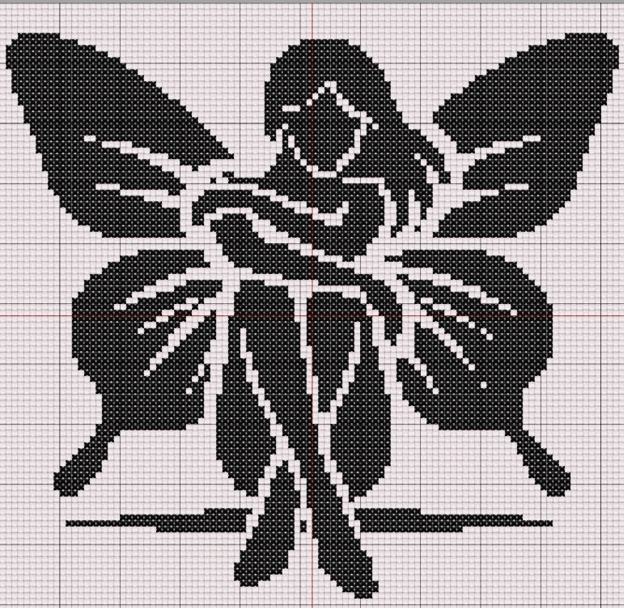 Elegant black silhouette of a butterfly-winged fairy seated calmly with arms around knees, set on light background.